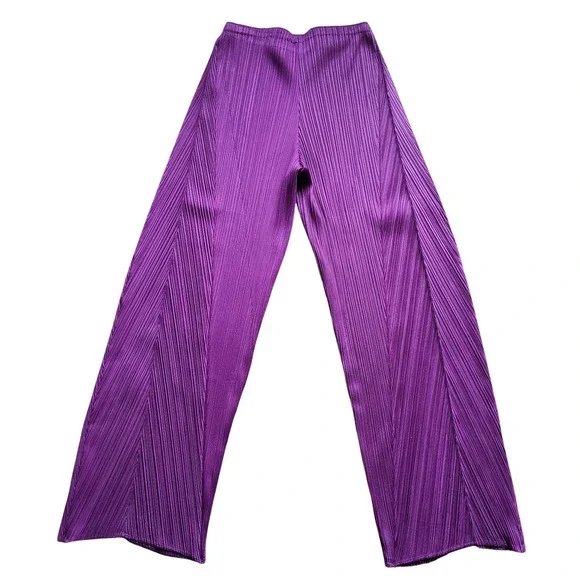 Issey Miyake Pleats Please Purple Pants Size 3 Classic Straight Wide Leg Artsy - Picture 2 of 9